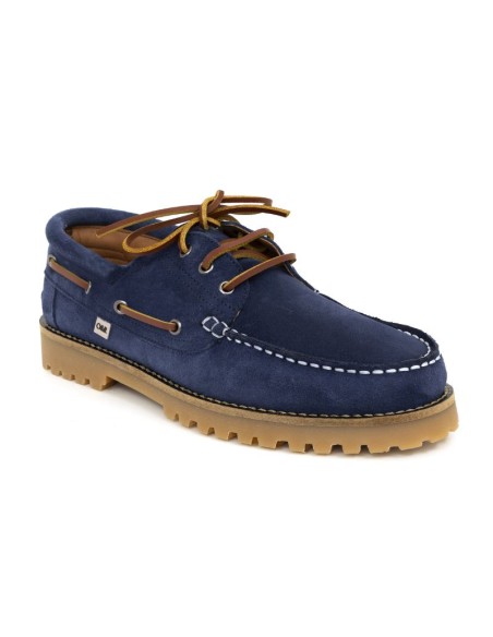 Blue suede boat shoe