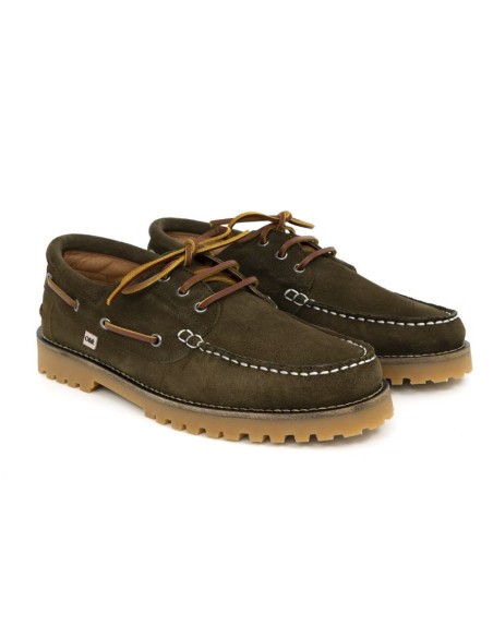 Green suede boat shoe