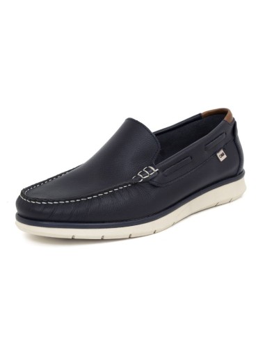 Blue leather boat shoe