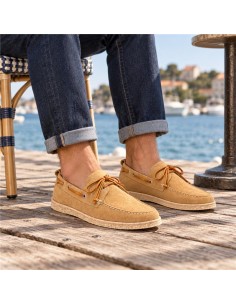 Beige nubuck boat shoe