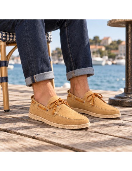 Beige nubuck boat shoe