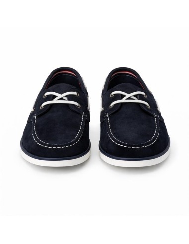 Blue suede boat shoe