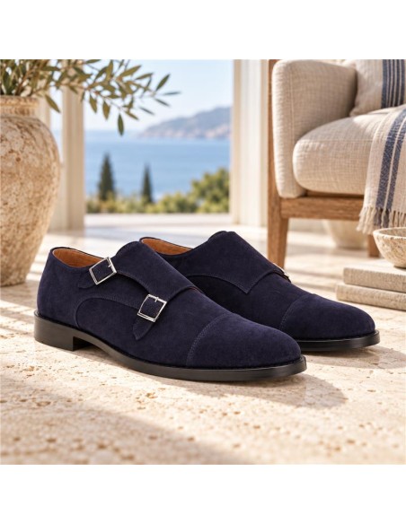 chaussure avec boucle suède bleu SOLVER-NAVY