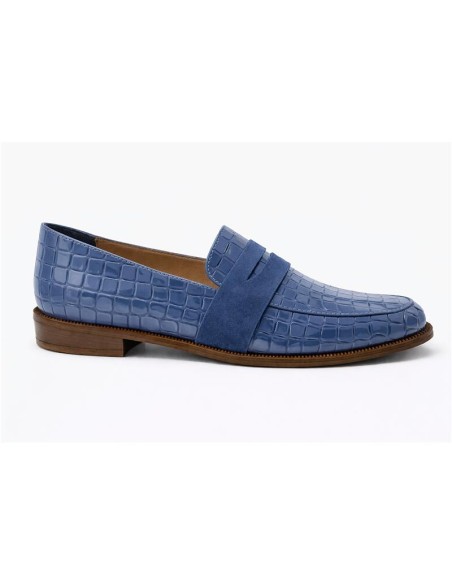 Mocasines de mujer de piel con piel de coco color azul