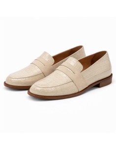 Mocasines de mujer de piel con piel de coco color beige