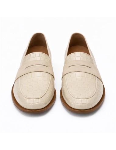 Mocasines de mujer de piel con piel de coco color beige