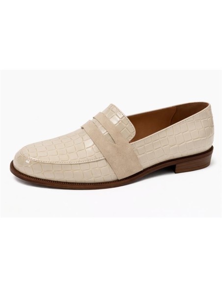 Mocasines de mujer de piel con piel de coco color beige