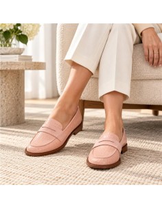 Mocasines de mujer de piel con piel de coco color rosa