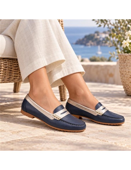 Mocasines de mujer de piel con antifaz color azul