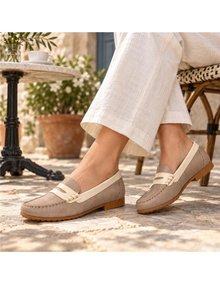 femmes mocassins de peau beige W-DANESA-TAUPE