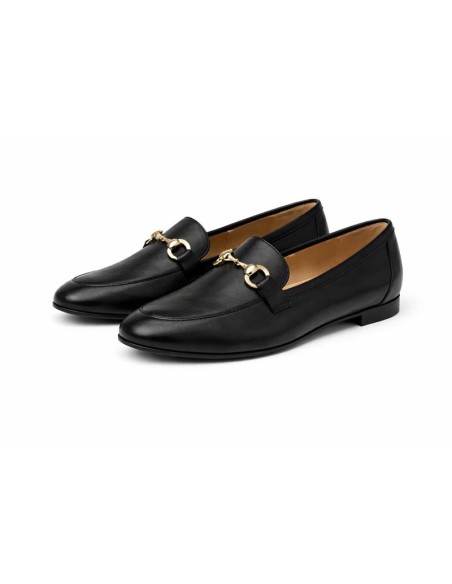Black leather women's moccasins