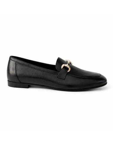 Mocasines de mujer de piel con aplique metálico color negro