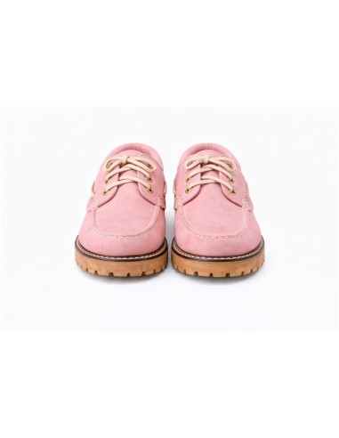 Náuticos de mujer de ante con cordón de piel color rosa