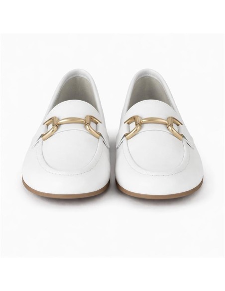White leather women's moccasins