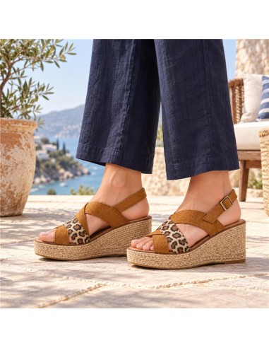 Alpargatas de mujer de piel combinado de pieles color cuero
