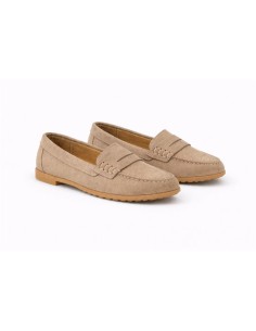 Beige suede women's moccasins