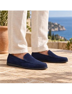 Blue suede moccasin