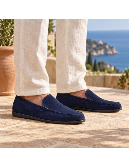 Mocasín de ante de piso antideslizante color azul