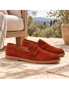 Red suede moccasin