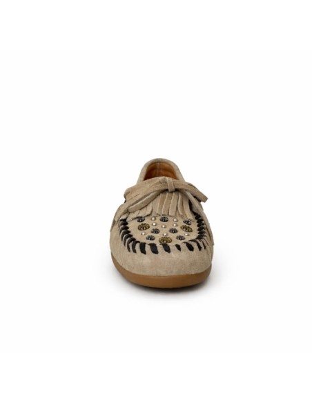 Beige suede women's moccasins
