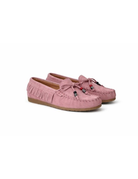 Pink suede women's mocassins