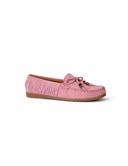 Pink suede women's moccasins