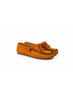 Orange suede women's mocassins