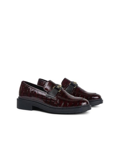 Burgundy leather women's mocassins