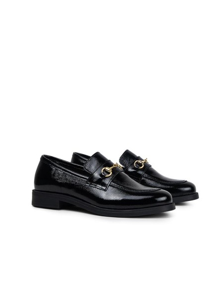 Black leather women's mocassins