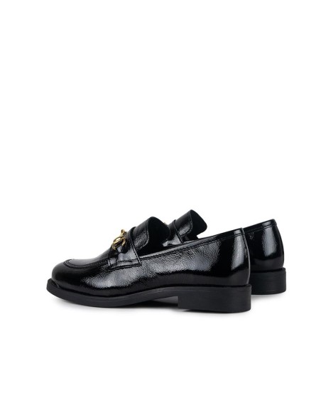 Black leather women's mocassins