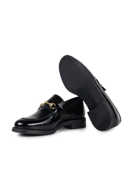 Black leather women's mocassins