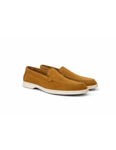 Mocasines de mujer de ante liso color cuero