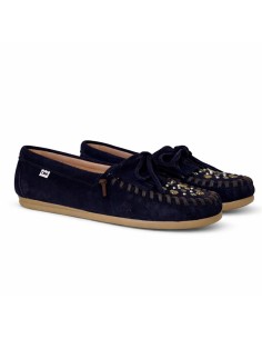 Blue suede women's moccasins