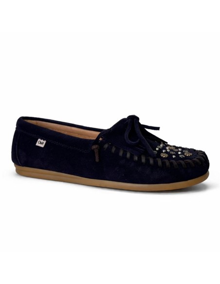 Blue suede women's moccasins