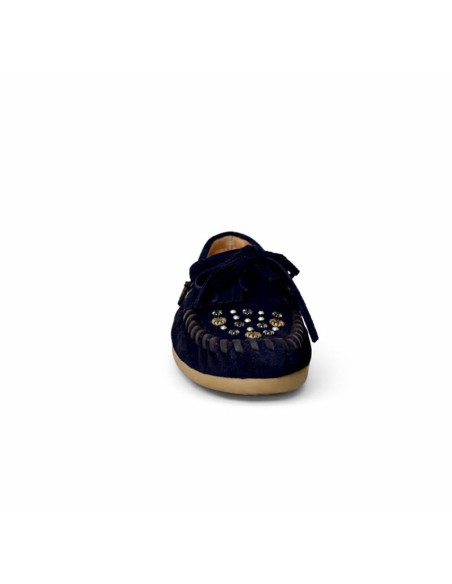 Blue suede women's moccasins