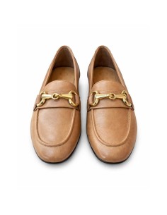 Mocasines de mujer de piel con antifaz color beige 2