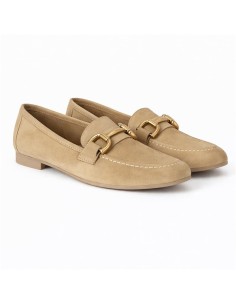 Mocasines de mujer de ante con antifaz color beige