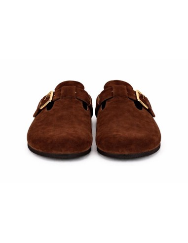 Sandalias de mujer de ante con hebilla color marrón