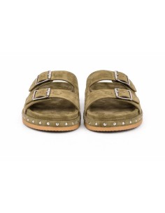 Green suede women's sandals