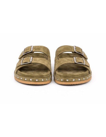 Sandalias de mujer de ante con hebilla color verde