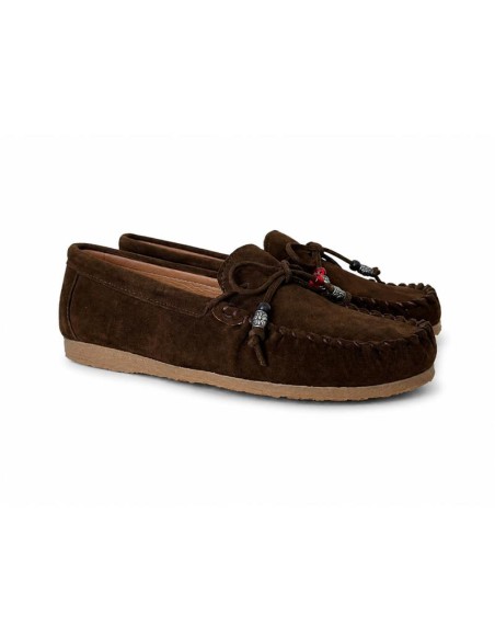 Mocasines de mujer de piel con remaches color marrón