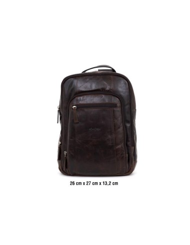 Mochila de piel cosido artesano color marrón