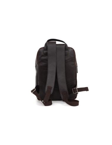 Mochila de piel cosido artesano color marrón