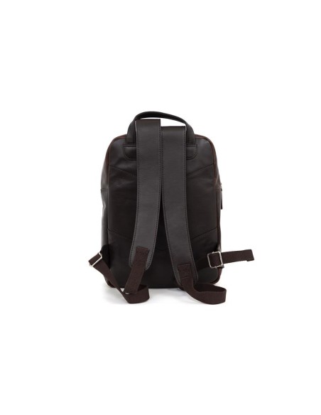 Mochila de piel cosido artesano color marrón