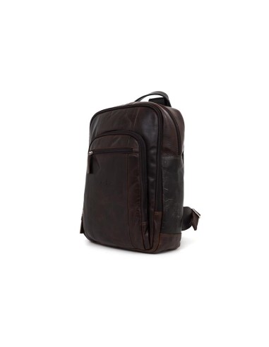 Mochila de piel cosido artesano color marrón