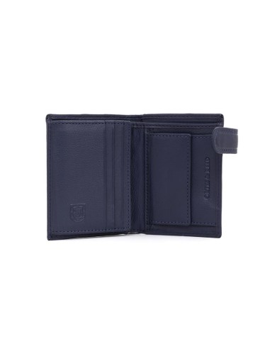 Cartera de piel cosido artesano color azul