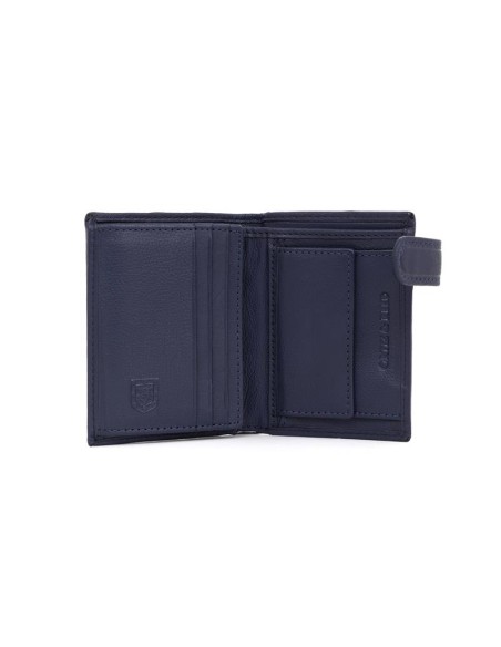 Cartera de piel cosido artesano color azul