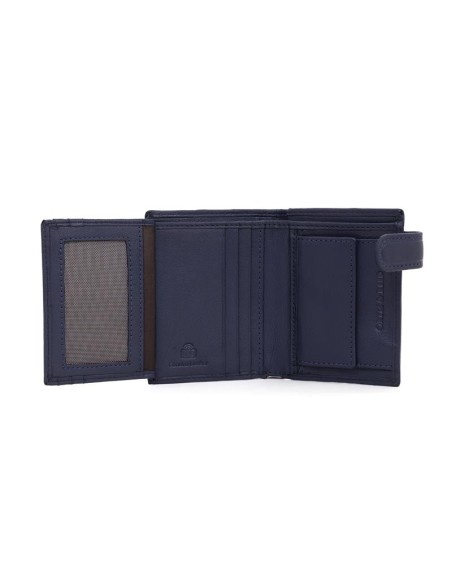 Cartera de piel cosido artesano color azul