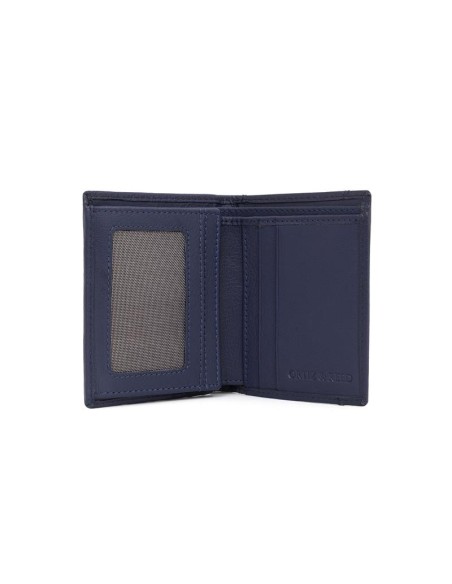 Cartera de piel cosido artesano color azul
