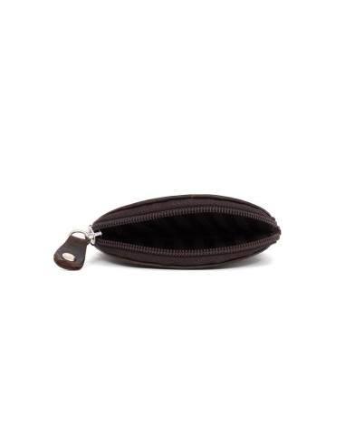 Cartera de piel con costura en contraste color marrón